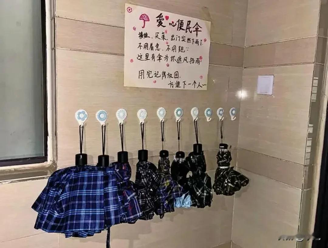 合肥。女子花了300多块钱买了10把便民伞，挂到单元楼门口。老公说，不超三天都