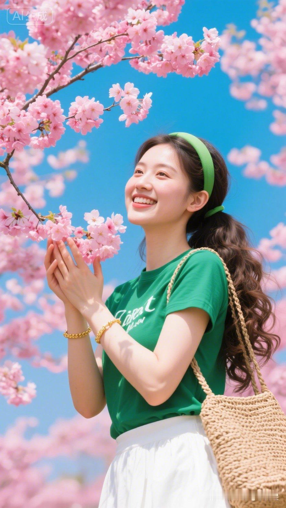 樱花树下少女笑，春日暖阳正好时。