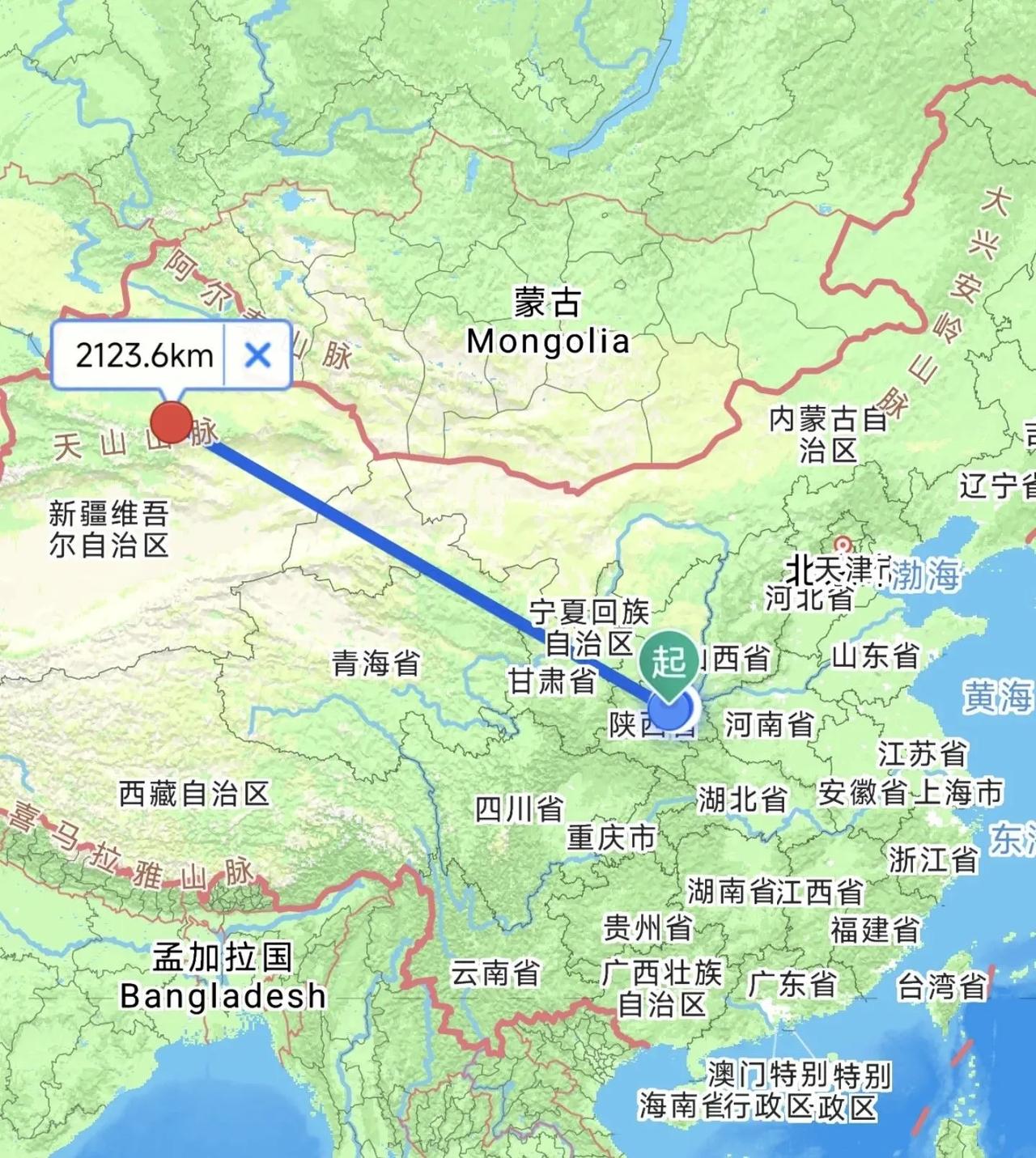 出人意料的是，西安与乌鲁木齐的距离，比离哈尔滨的距离还远。同样属于西北地区，西安
