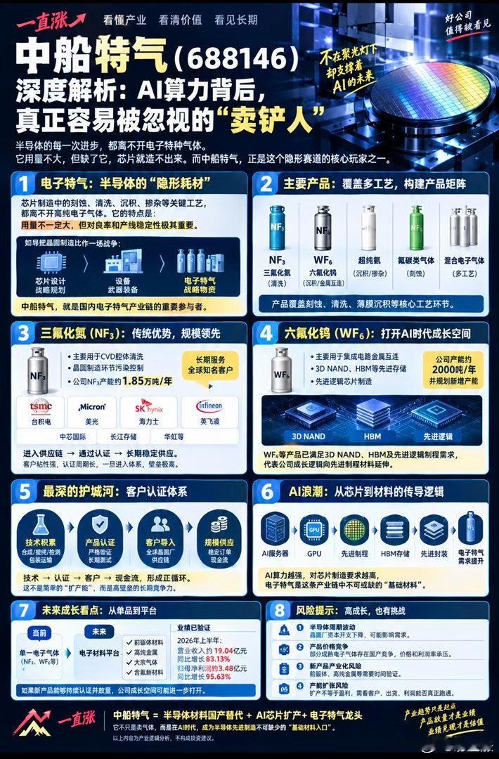 🚨AI算力背后，有一个容易被忽略的“卖铲人”？中船特气（688146）很多人盯着GPU、光模块、服