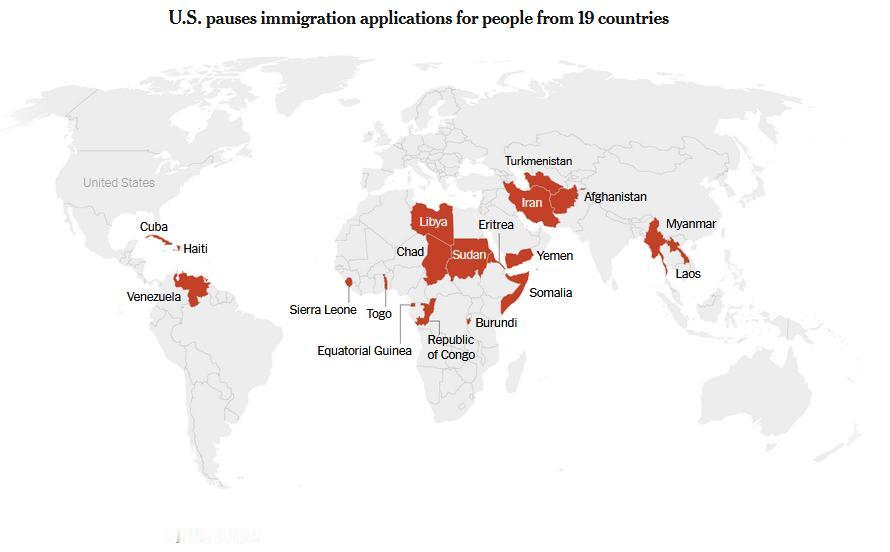美国移民局暂停19国移民申请！根据最新报道，美国公民及移民服务局最近针对19