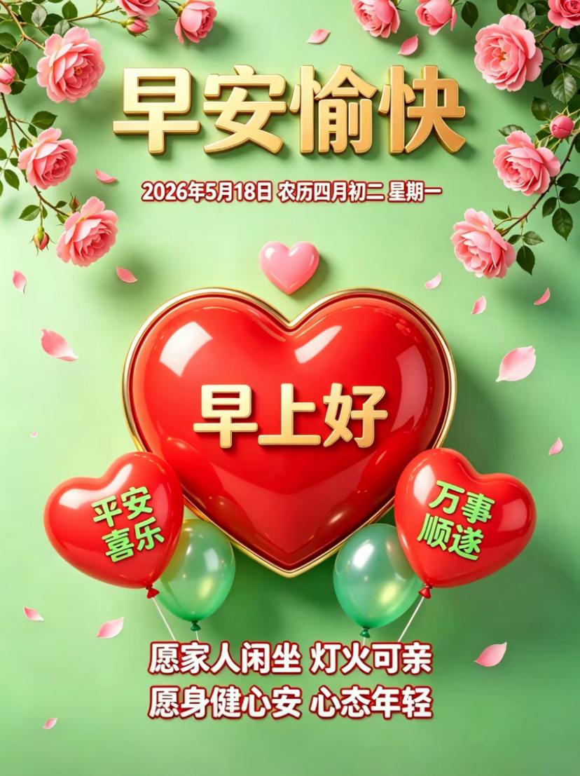 🌺☘️5./18.生活如歌.愿君福伴安康🌺🌿新周伊始，迎浅夏晨光，清风