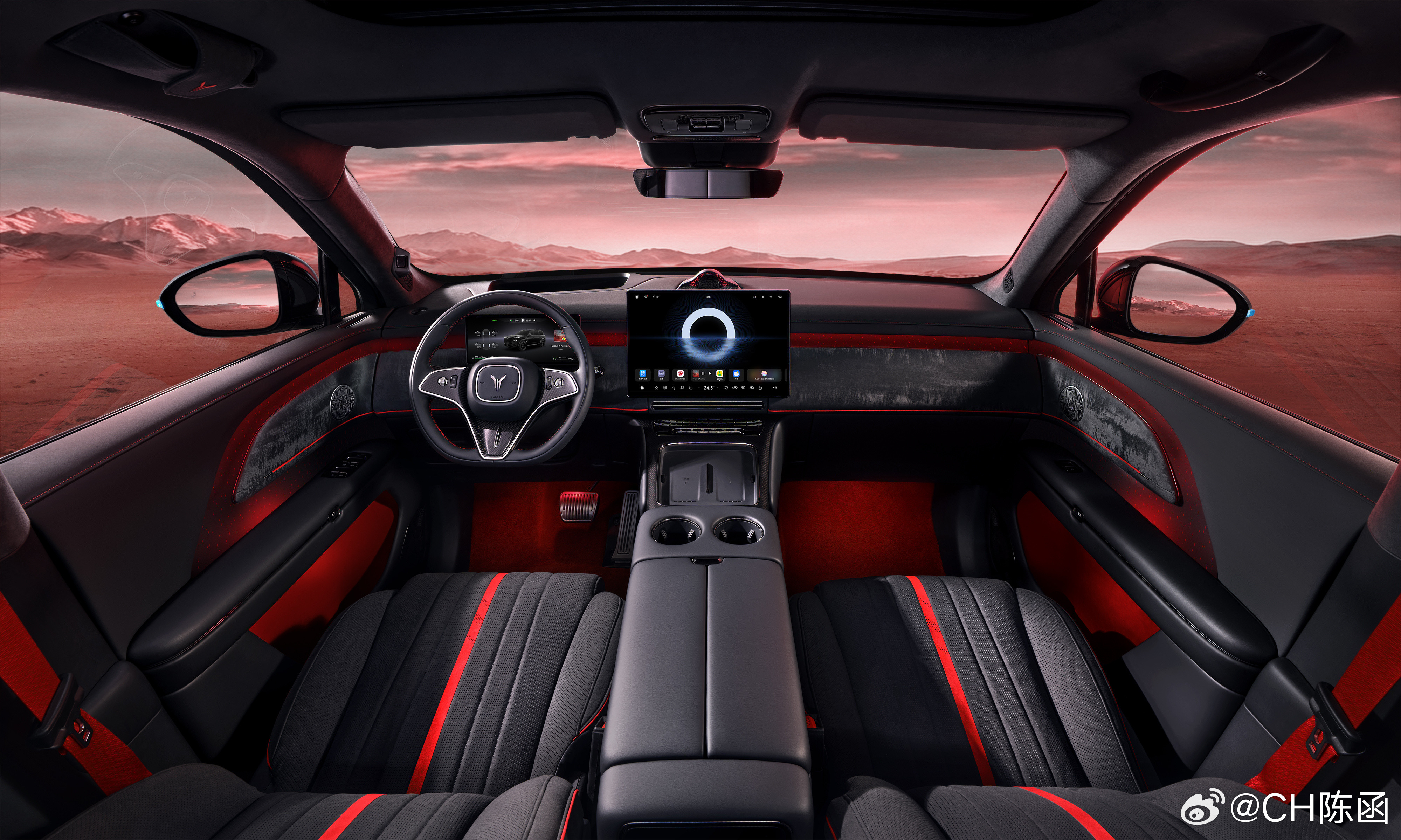怪不得要比低配贵10万！岚图泰山顶配车型「黑武士」内饰亮相了这黑红配色很有韵味啊