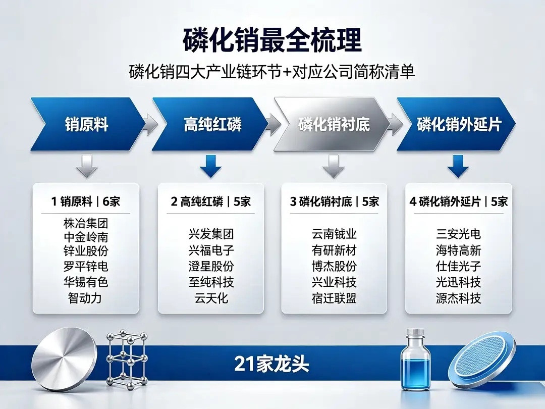 磷化铟完整产业链梳理：铟原料+高纯红磷+衬底+外延片近期海外磷化铟龙头AXT两个