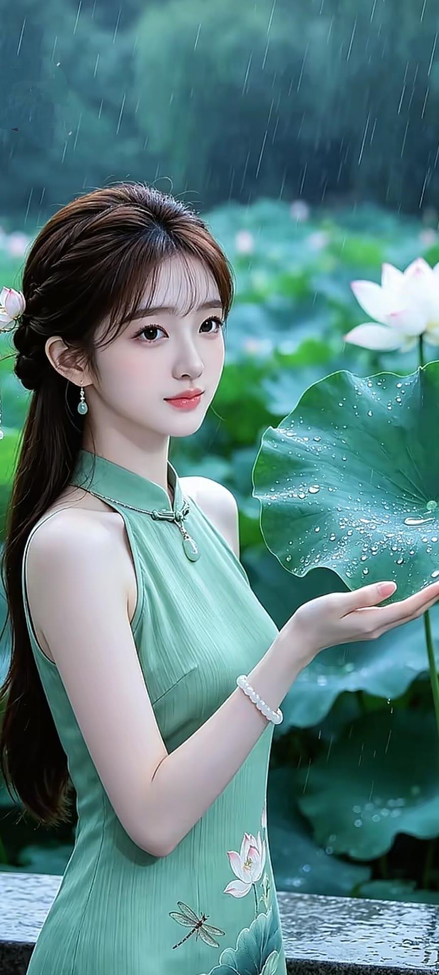 雨中仙子，荷塘月色，唯美古风，清新脱俗