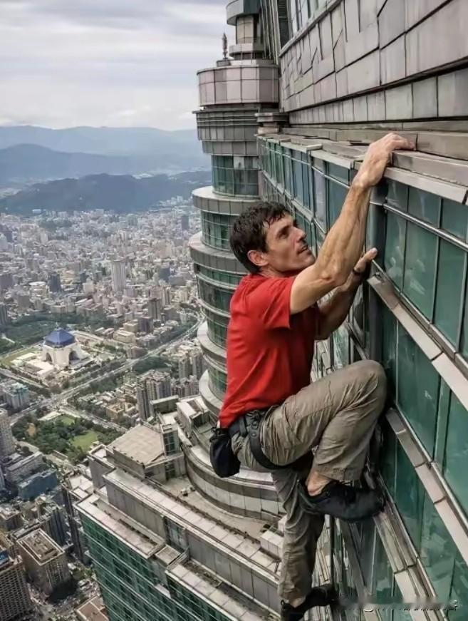 这哥们爬101成功，实际上检验了这栋建筑的建筑水平，外墙承重，建材质量。但如