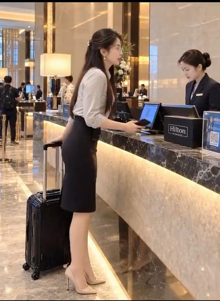 在大厅竟然看到美女一个人来住酒店！