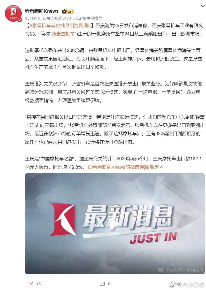 张雪机车首次批量出海欧洲张雪机车这波是真“出息”了！200多辆摩托车浩浩荡荡从重