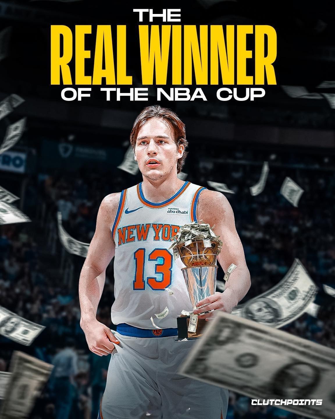 NBA杯冠军奖金是每人50万美元，对一般球星来说可能不是大钱，但对角色球员来说就