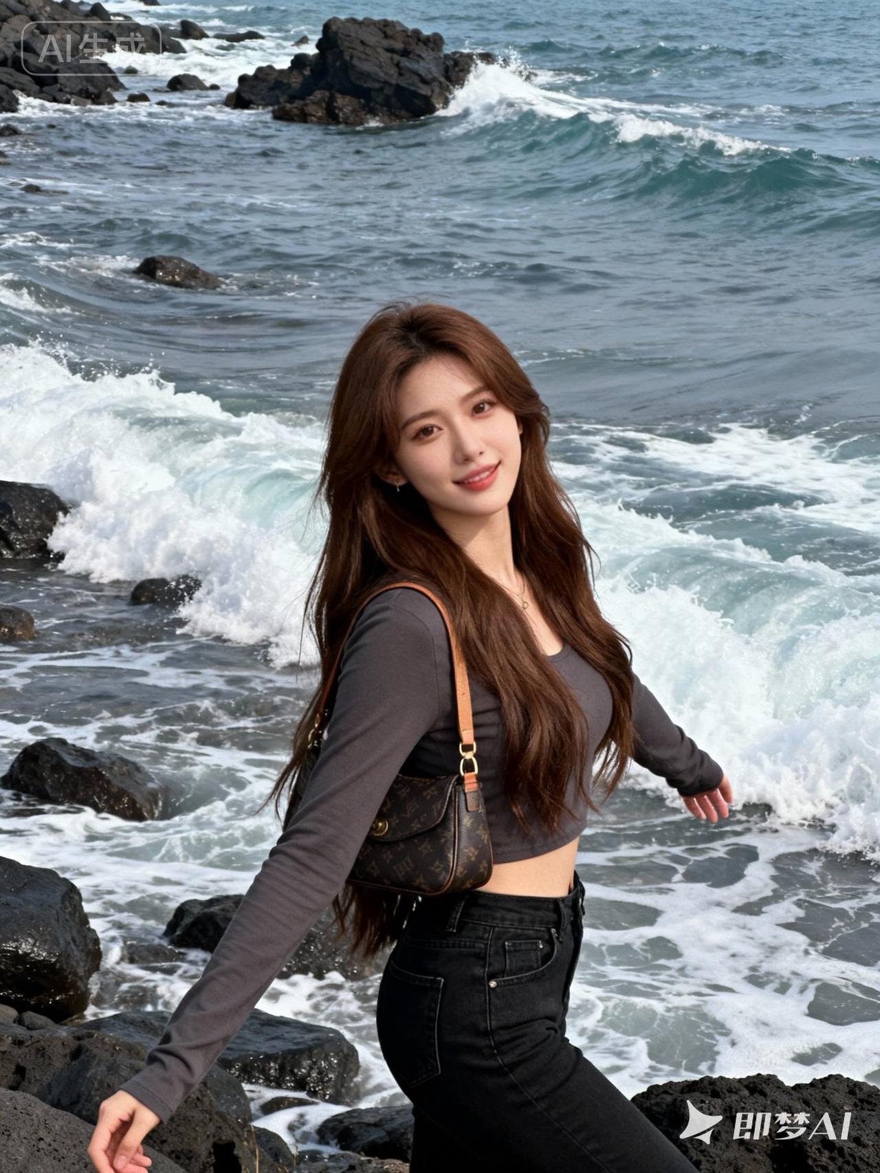 今年冬天的不同御姐风，棕色长发，时尚前卫，长袖，黑色牛仔裤女生怎么穿紧身裤才好看