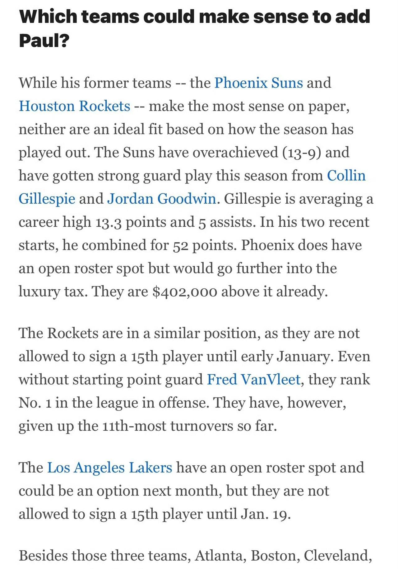 ESPN专家BobbyMarks谈保罗可能的下家：太阳和火箭都不合适。太阳已