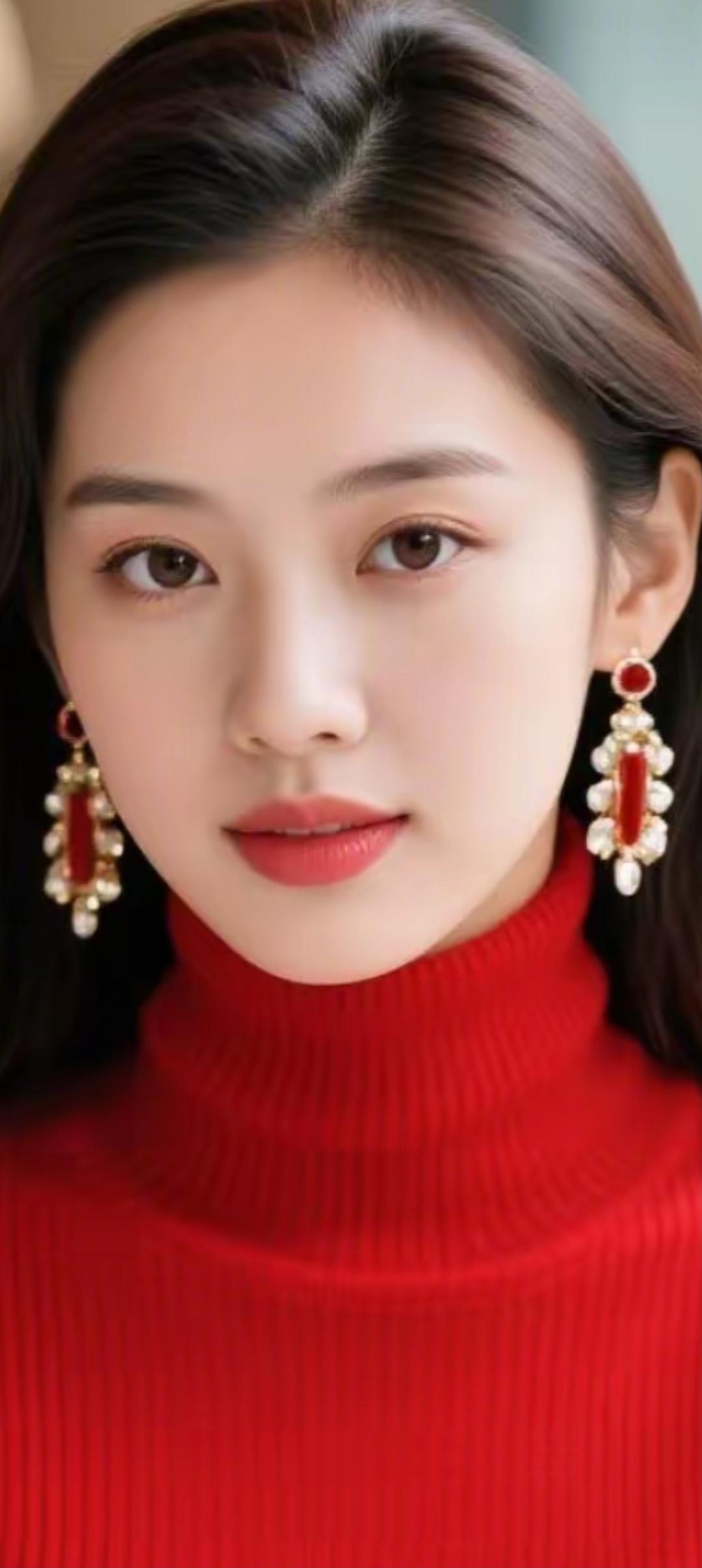 优雅红衣，闪耀耳环，尽显迷人魅力！💃🏻✨