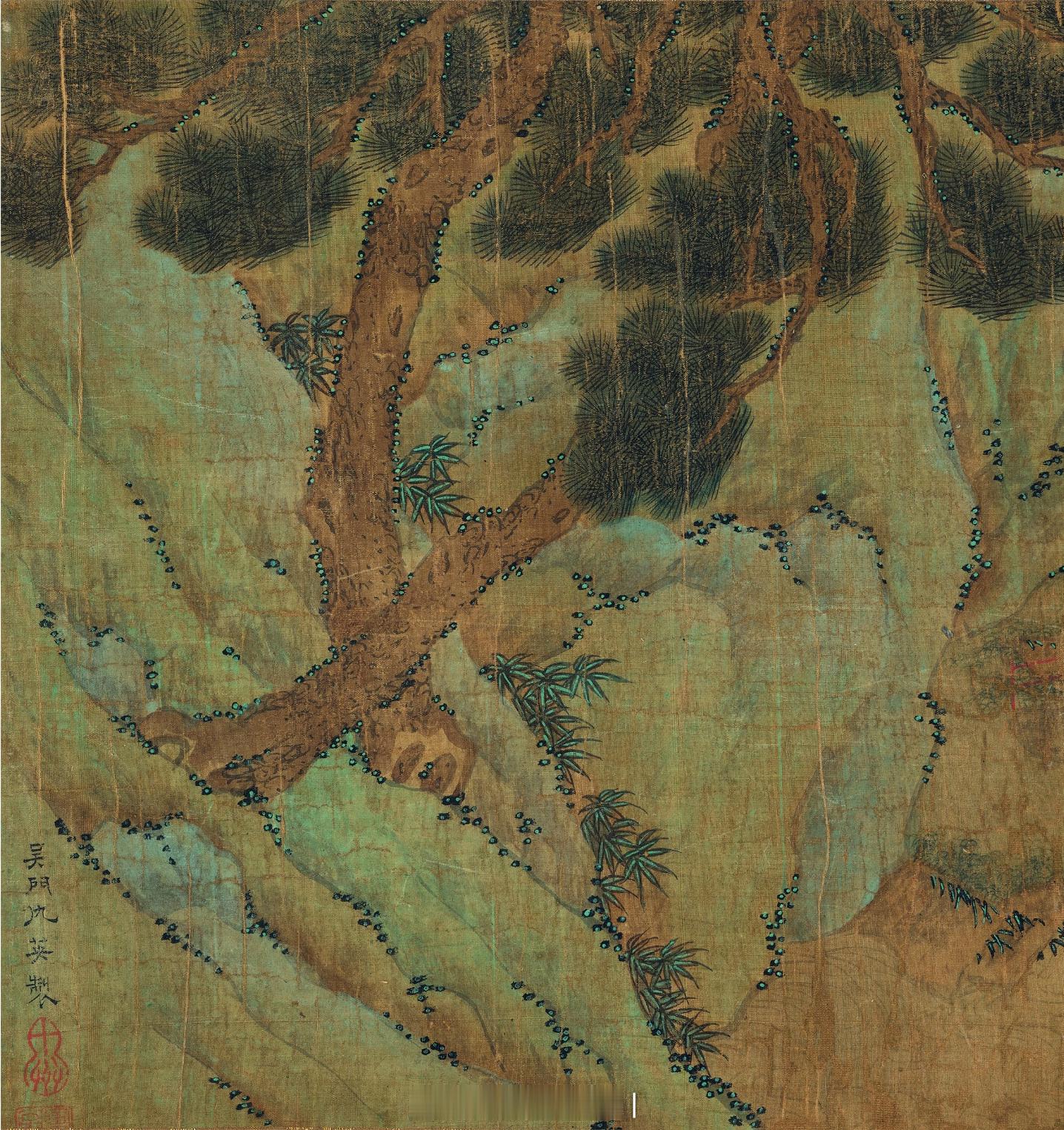 仇英（款）渊明诗意图手卷设色绢本（图1完整全图）题识：吴门仇英制。钤印