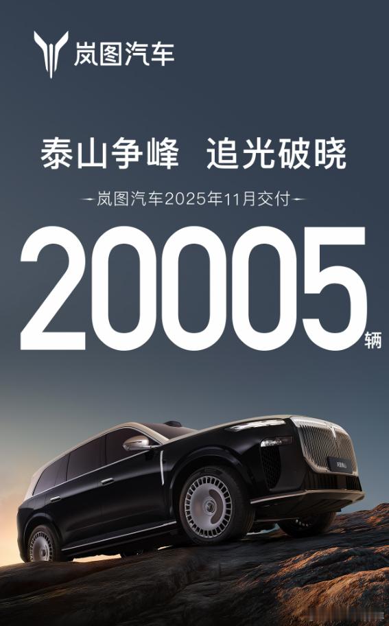 岚图的11月销量战报也出炉了。20005台。按照岚图官方说法，岚图汽车销量首次