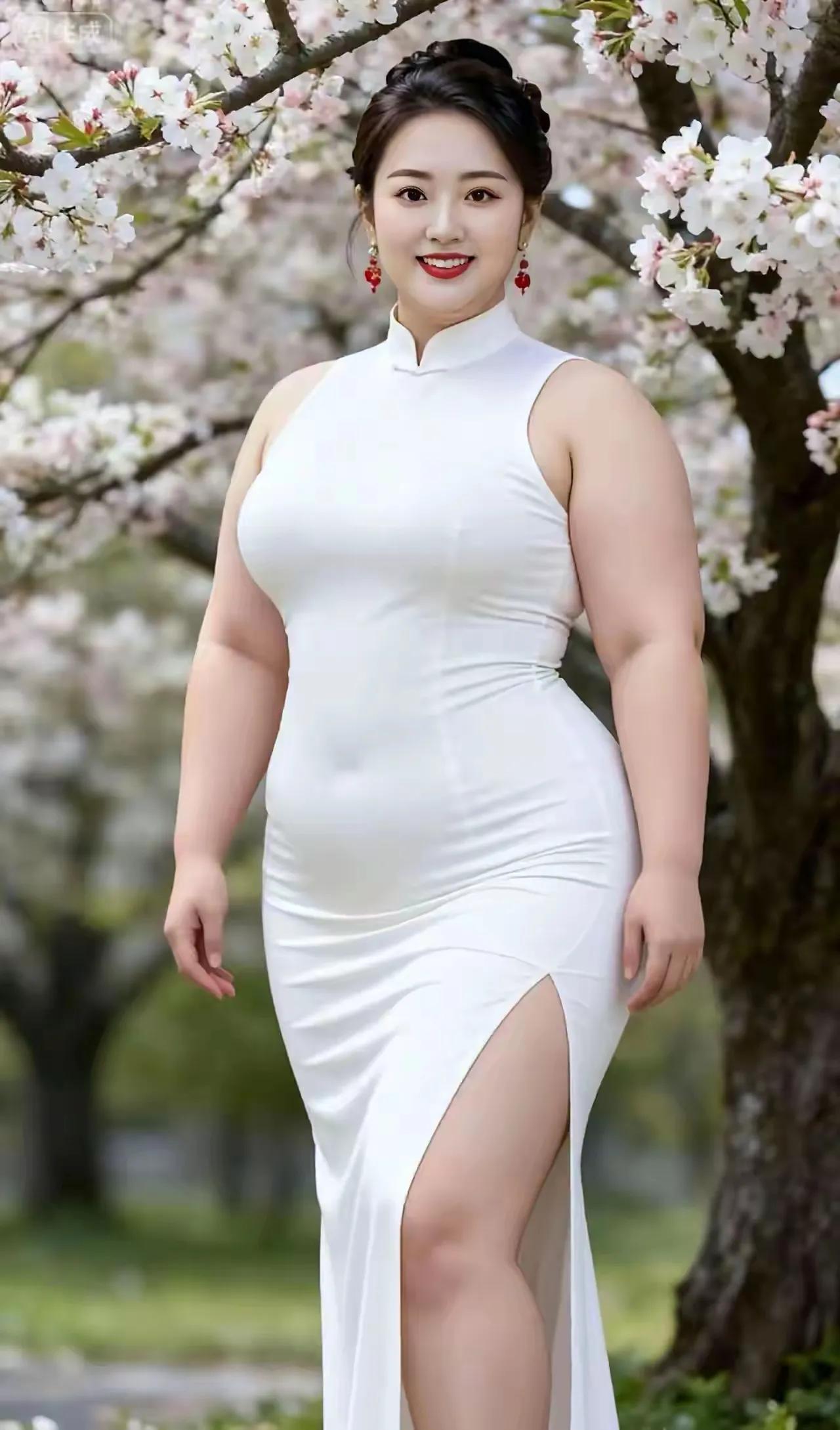 樱花树下，优雅白裙，绽放春日之美温柔气质小白裙