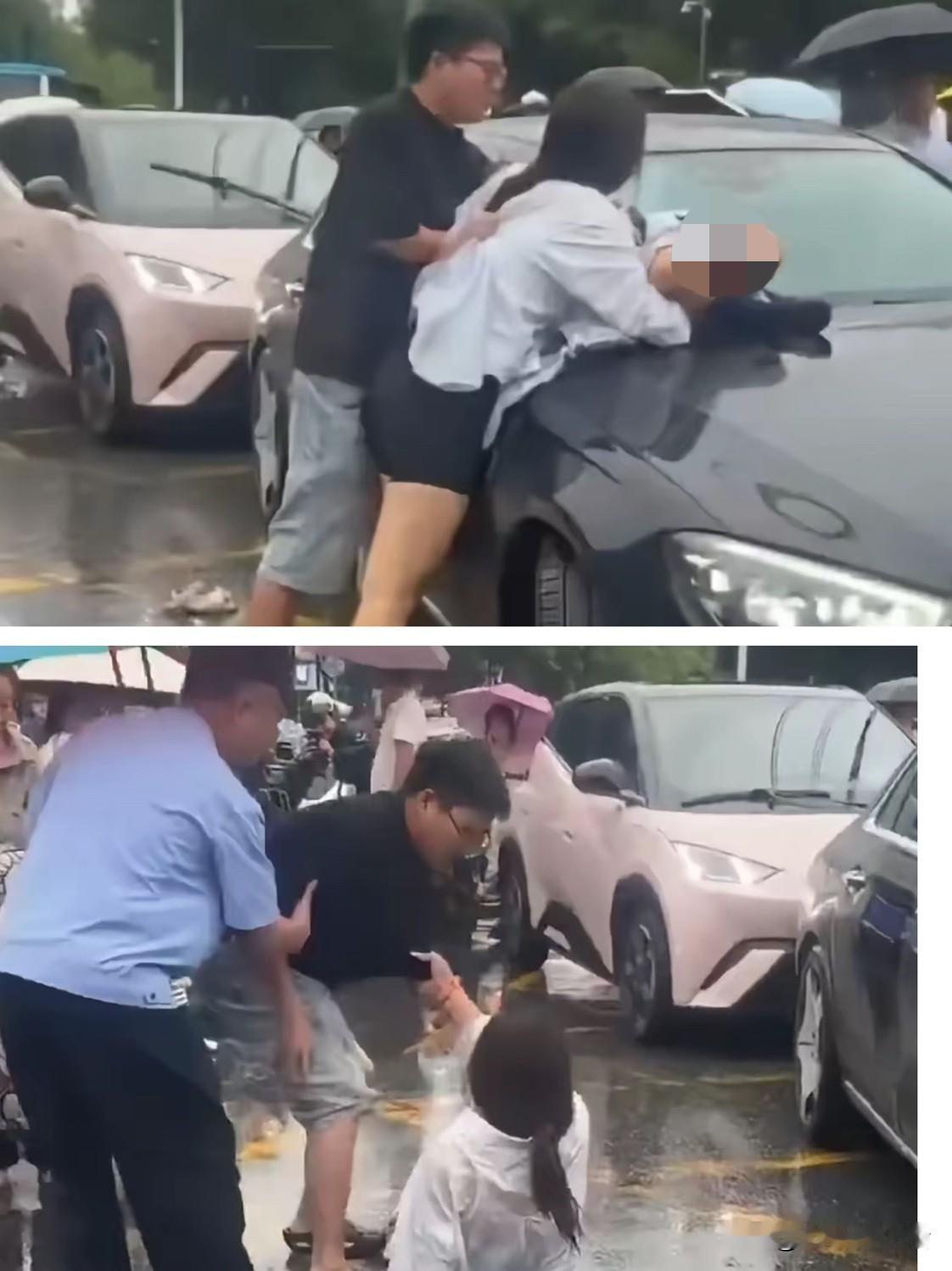 大暴雨里，原配把5岁亲闺女往迈巴赫引擎盖上放，撕扯丈夫想逼出小三！但网友的话发人