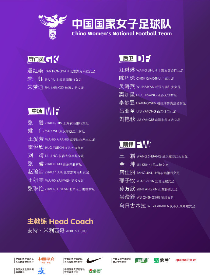 中国女足出访英国、西班牙名单: 王霜、张琳艳入选, 唐佳丽在列