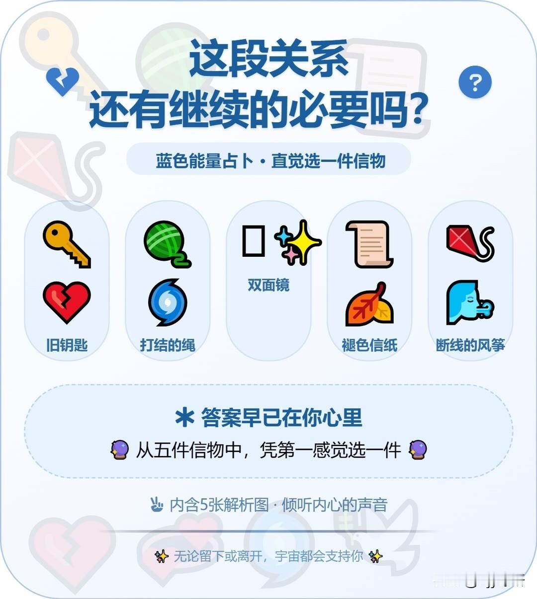 还有继续的必要吗?蓝色能量占卜。直觉选一件信物