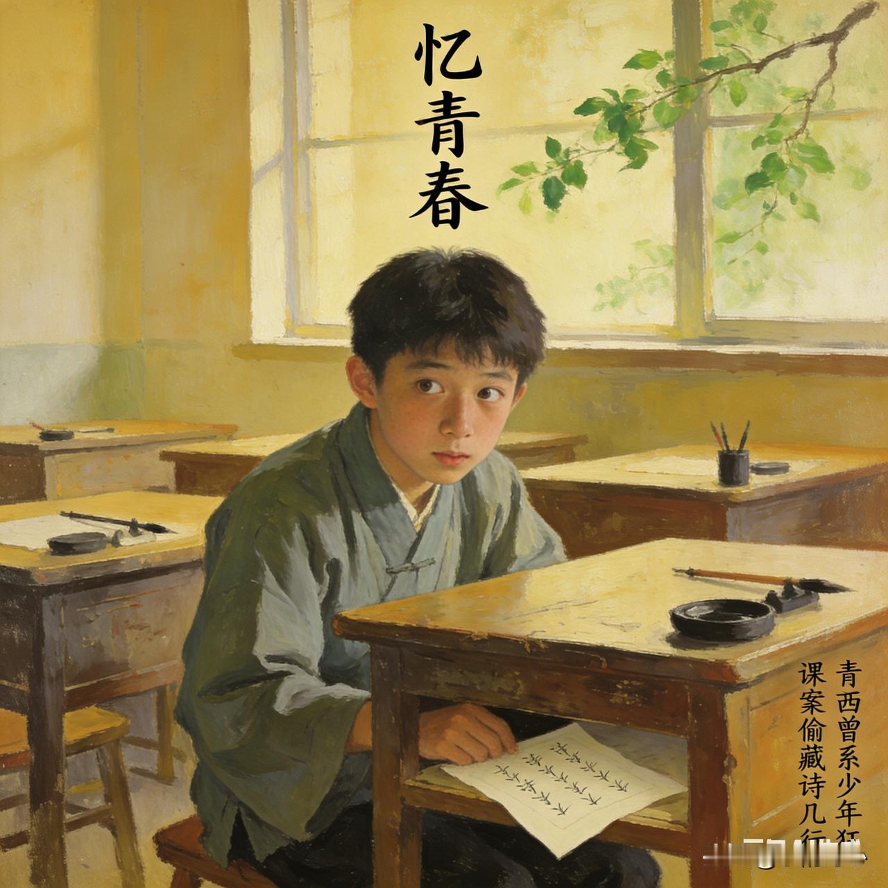 《忆青春》乐韵诗心原创诗词:青衿曾系少年狂，课案偷藏诗几行。柳下追蝉惊宿鸟