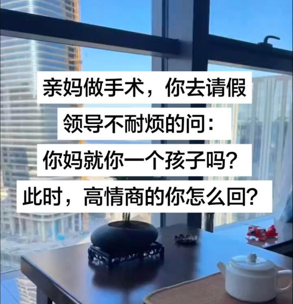 假如你亲妈做手术，你去请假。结果领导不耐烦的问道：“你妈就你—个孩子吗？”此时