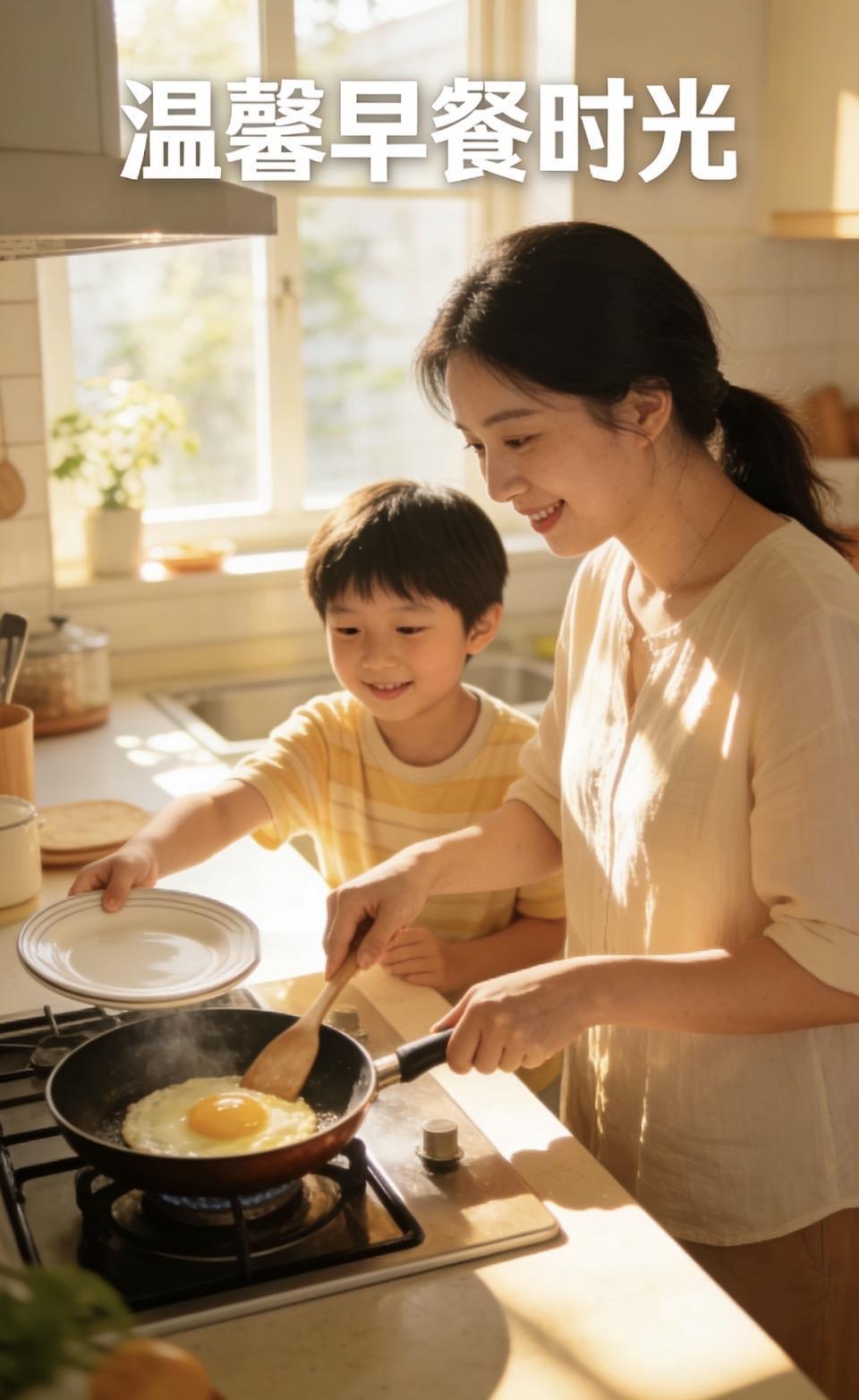 温馨早餐时光，妈妈和孩子一起做美食🥞👩‍🍳👦