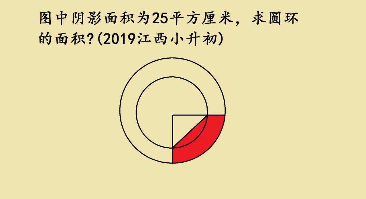 小升初几何题的巧思，圆环面积竟藏这个秘密2019年江西小升初的这道几何题太