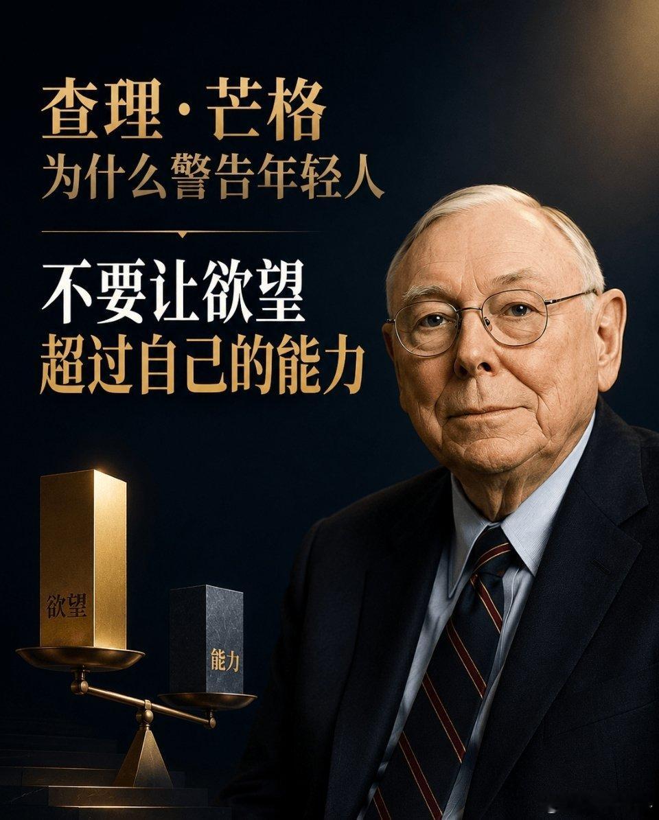查理芒格：不要让欲望超过自己的能力芒格这句话，表面上是在讲年轻人，本质上其实是