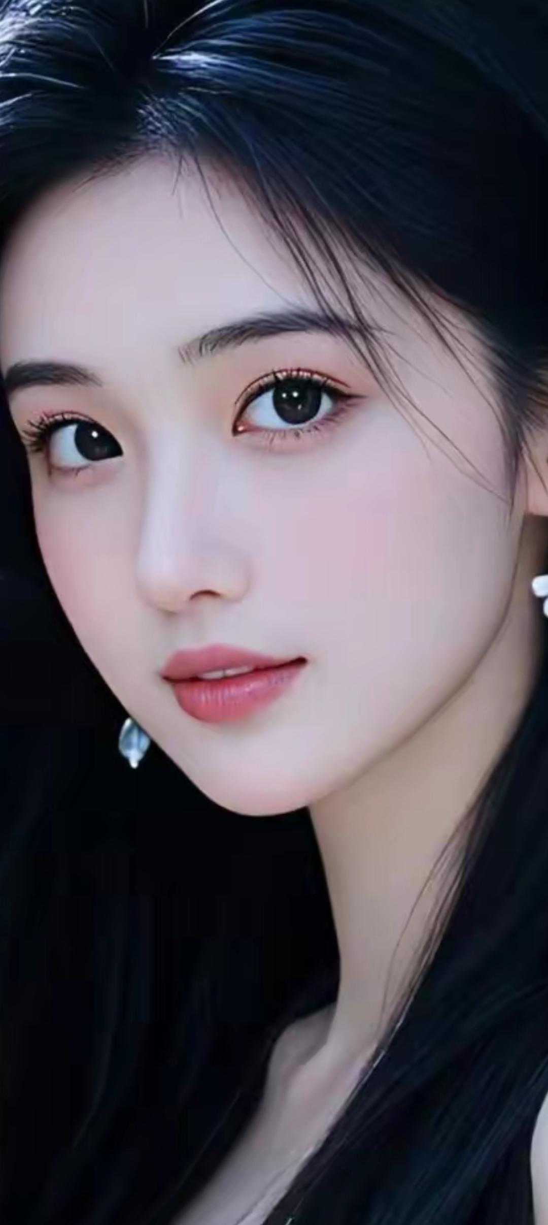 惊艳的少女面孔，黑发如瀑，美得令人窒息！