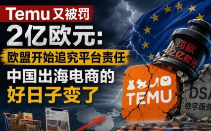 5月29日中国侨网报道，国内一家跨境电商平台遭欧盟开出2亿欧元罚单，折算人民币约