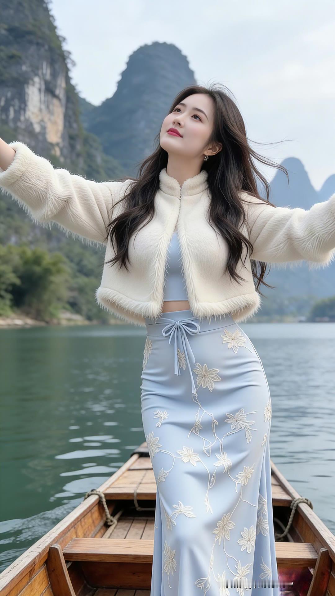 轻舟荡碧波，笑语入云霄。