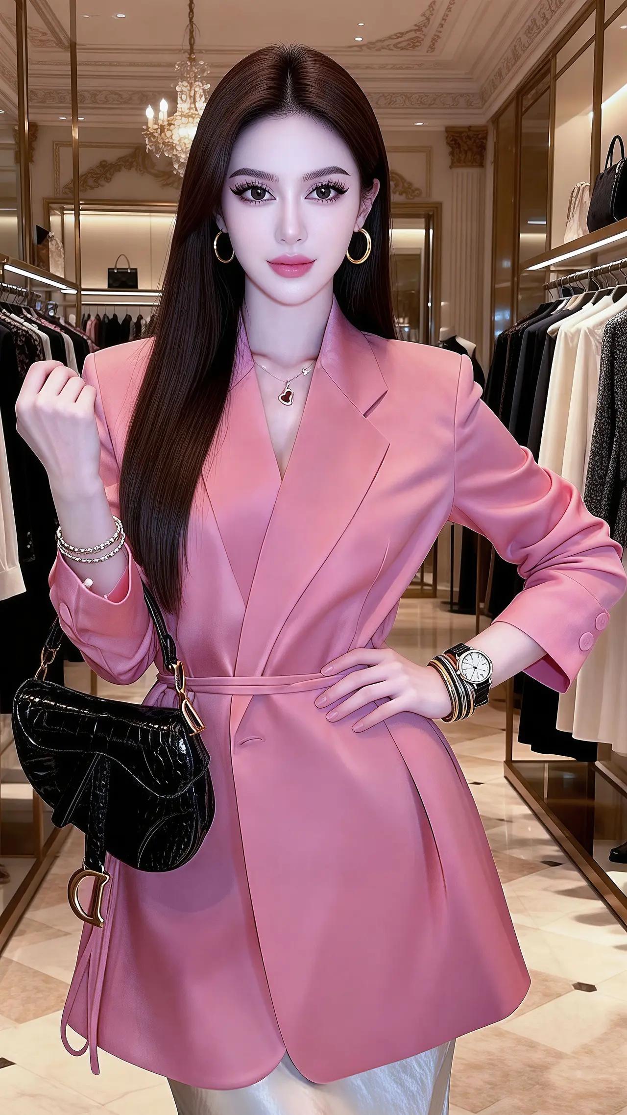 优雅粉西装穿搭，时尚感爆棚！