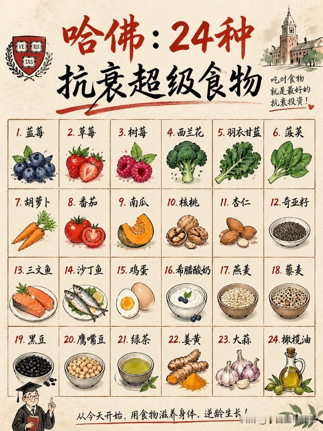 哈佛认证的24种抗衰食物，吃对比敷面膜管用谁懂啊，以前总觉得抗衰就得砸钱买贵妇