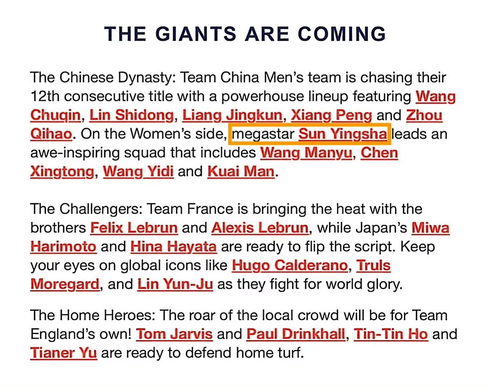 王楚钦粉丝到处找各种带前缀的megastar挽尊，也没办法解释为什么本次世乒赛出