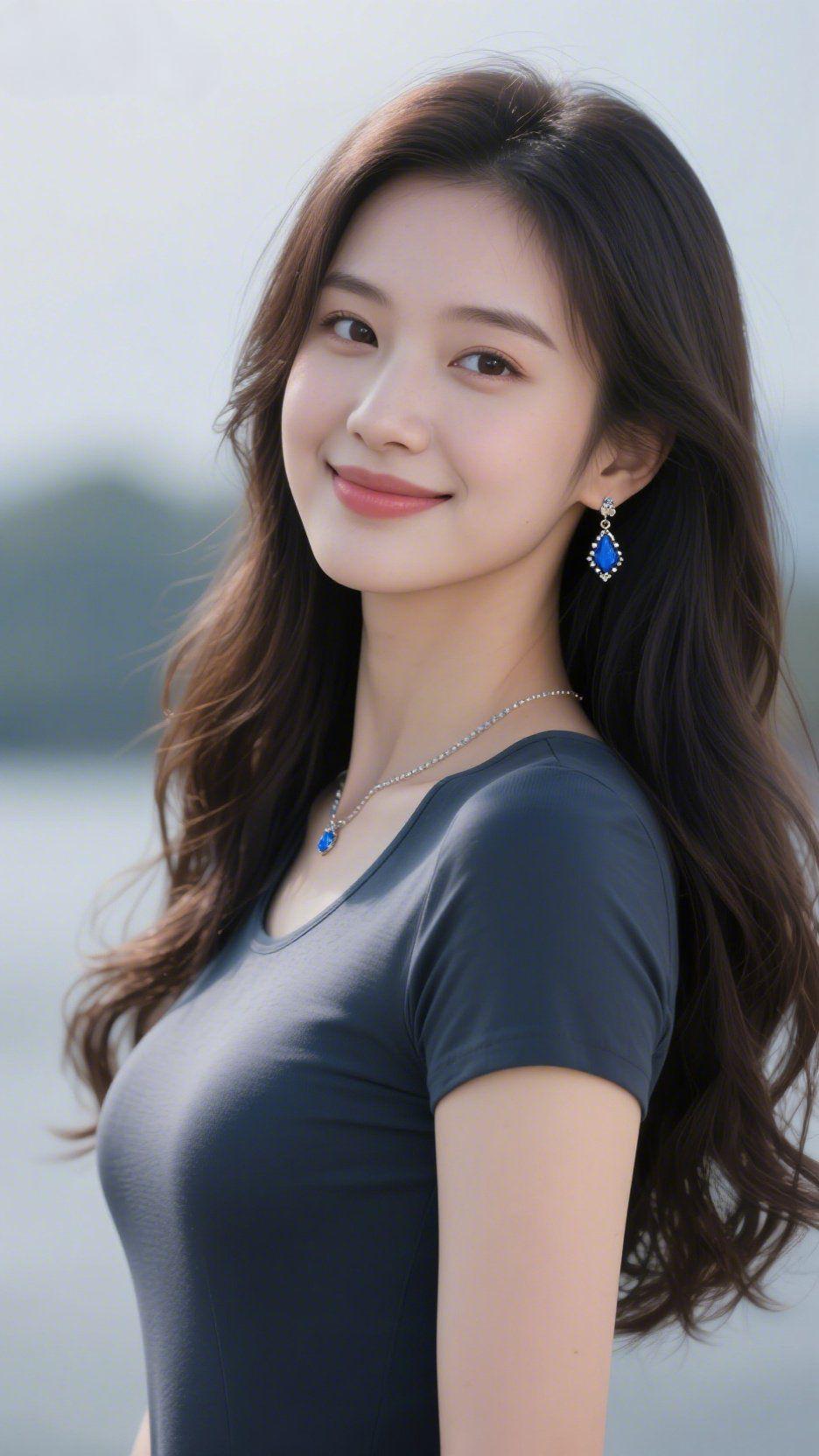 《青空伴蓝晶》风裹着浅柔的水汽掠过肩头，她侧转的身影浸在温软的日光里。深衣