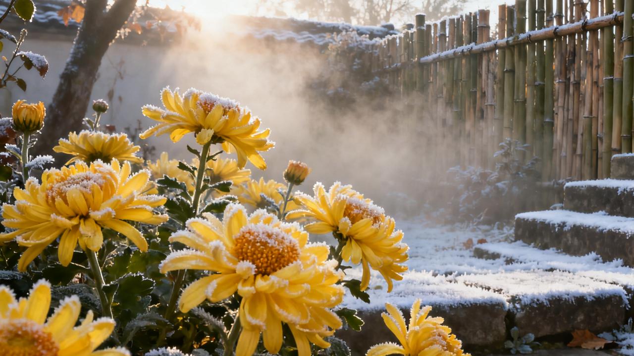 2. 青松挺翠傲风立。3. 霜枫燃赤向阳开。4. 疏桐摇影伴秋鸣。5. 残