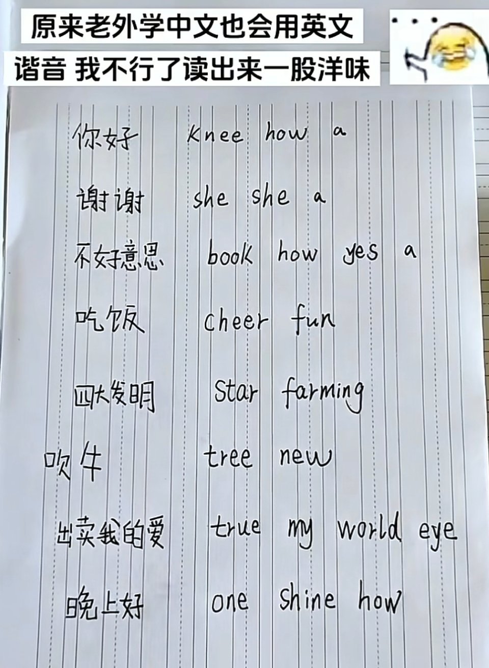 原来老外学中文也标英语读出来感觉自己洋里洋气的