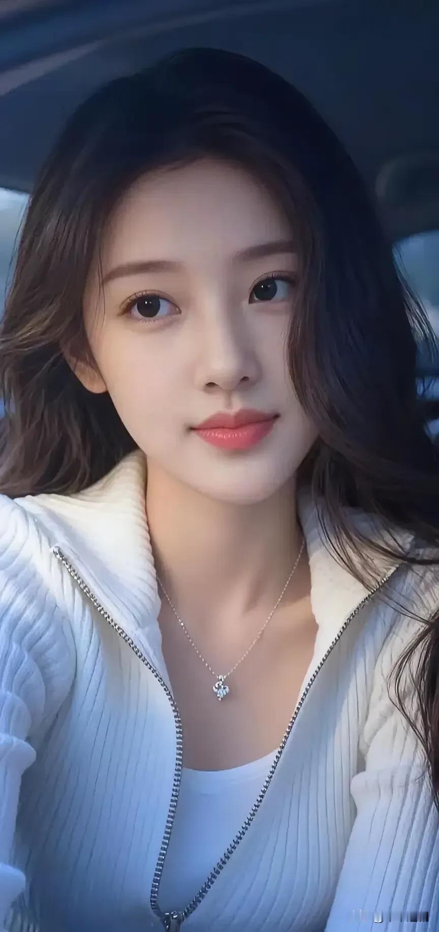 什么样的穿搭可以成为气质女神?车内暖光揉着白针织衫的软糯，细钻项链添了精致，卷