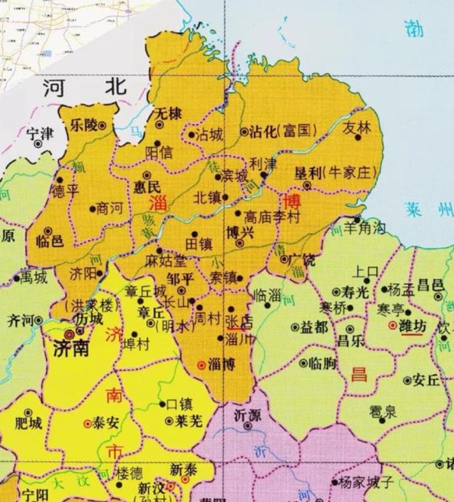 来看看这是什么时期的淄博地图一一啥时候的淄博面积这么大？现在的滨州、东营、淄博