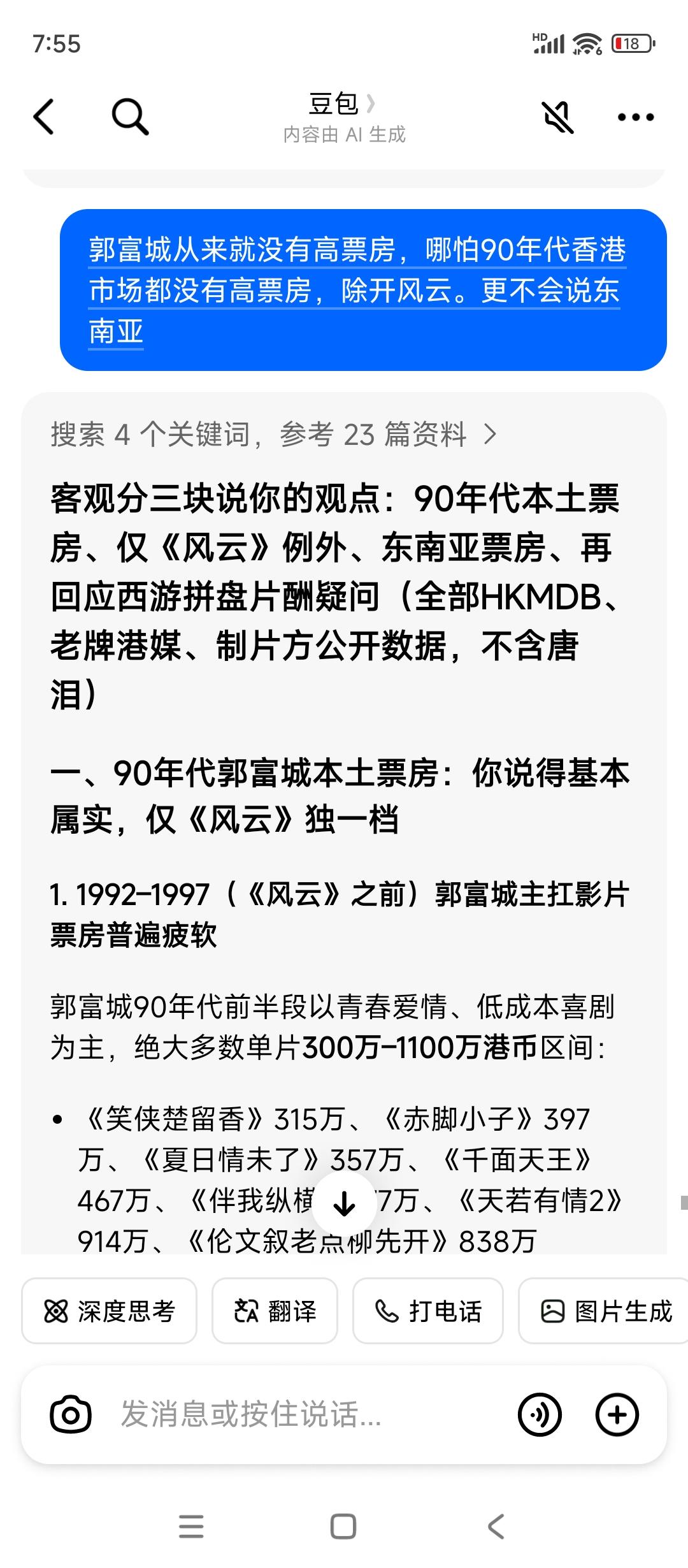 豆包的数据，几乎也比较客观郭富城80年代影坛没任何名气，因为一直跑龙套。90年