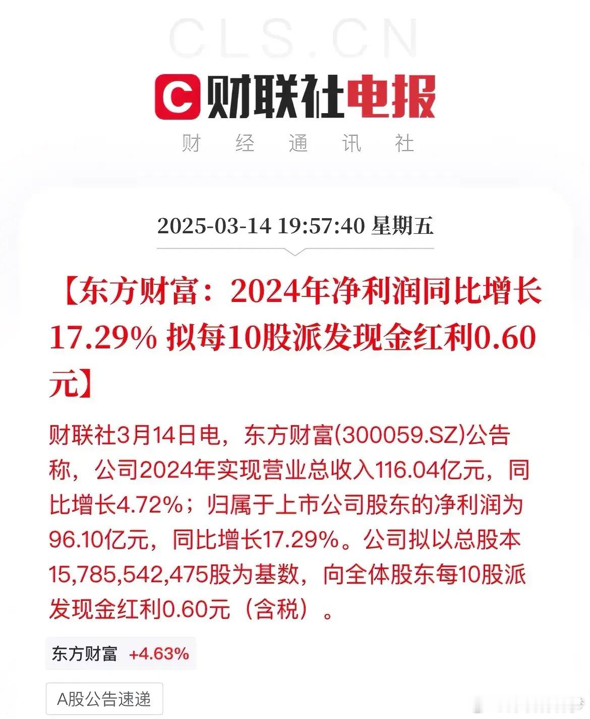 东财还是牛啊！收入116亿，直接利润是96亿，全年就花了20亿东方财富发布公告，