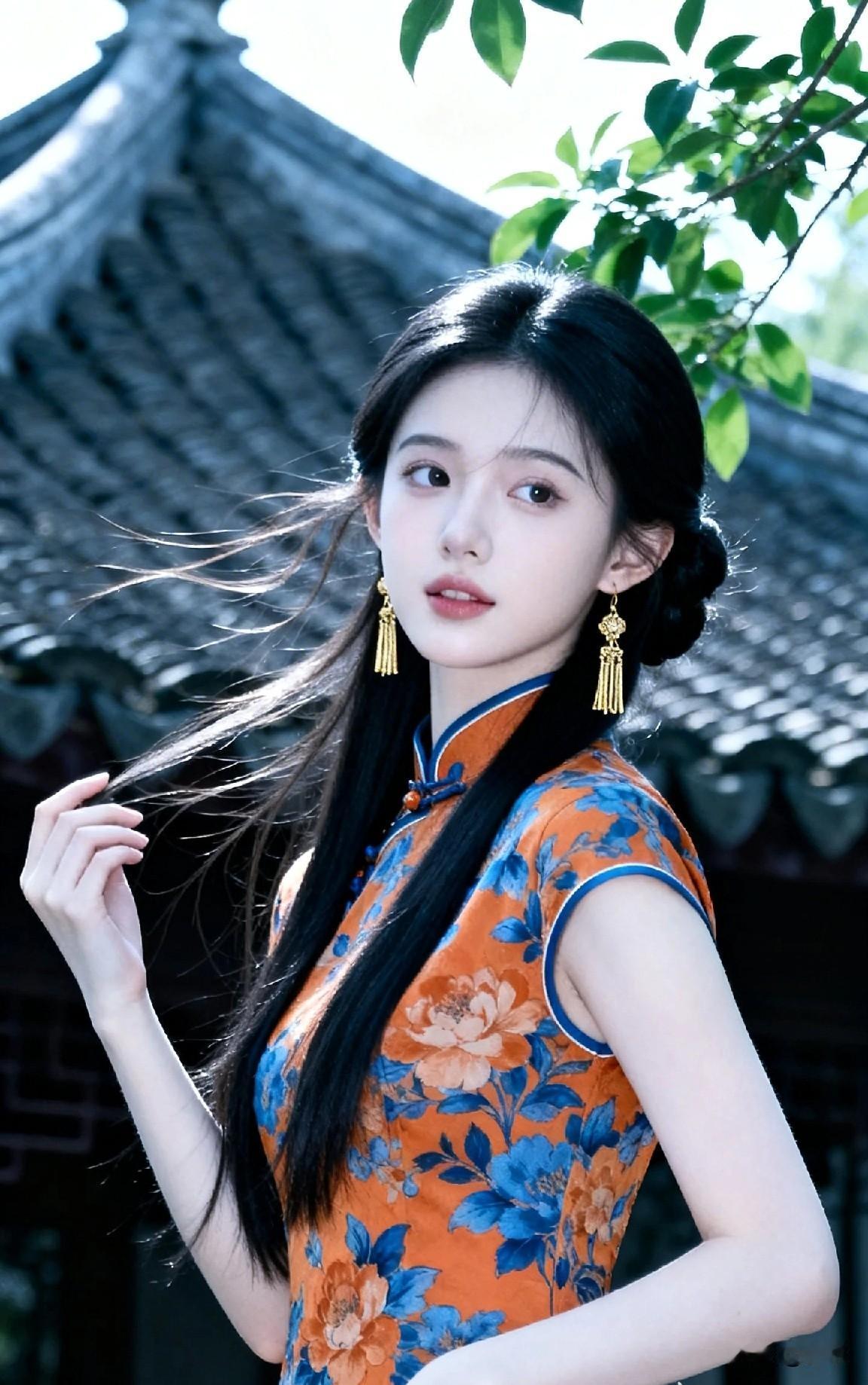 就像这一身橙蓝交织的繁花，不必刻意收敛，让它在江南的风里舒展。把自信缝进立领，把