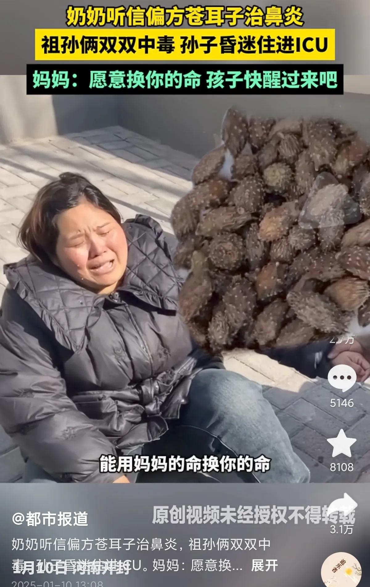 奶奶听信偏方苍耳子治鼻炎，孙子中毒进ICU1.妈妈很绝望，儿子很可能去世，现在