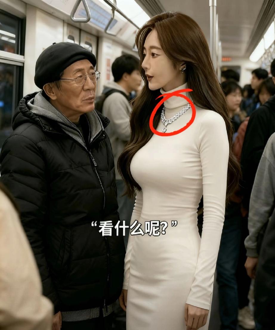 地铁上，女孩戴了条自认为美到不行的项链，结果引来旁边男士的“深情凝视”。女