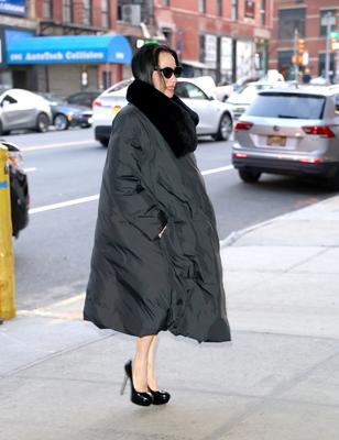 在美国纽约，演员刘玉玲外出被拍到。当时，她身穿黑色冬季羽绒风衣，搭配同色厚底高跟