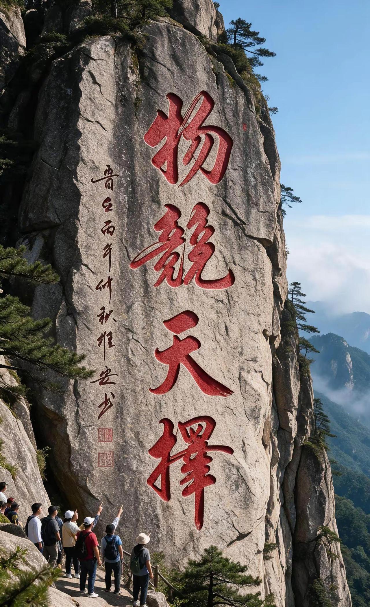 维安书法作品展示。AI红色摩崖石刻感