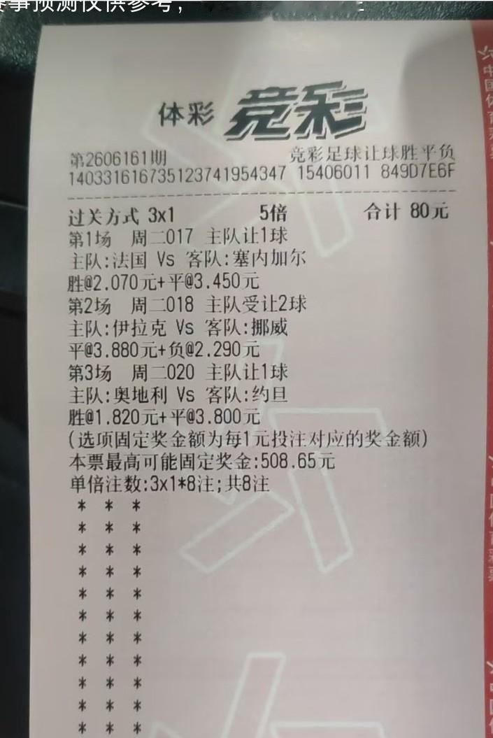 这张彩票有没有中啊？为什么都打这种“主队让几球”、“主队受让几球”的，好难算啊？