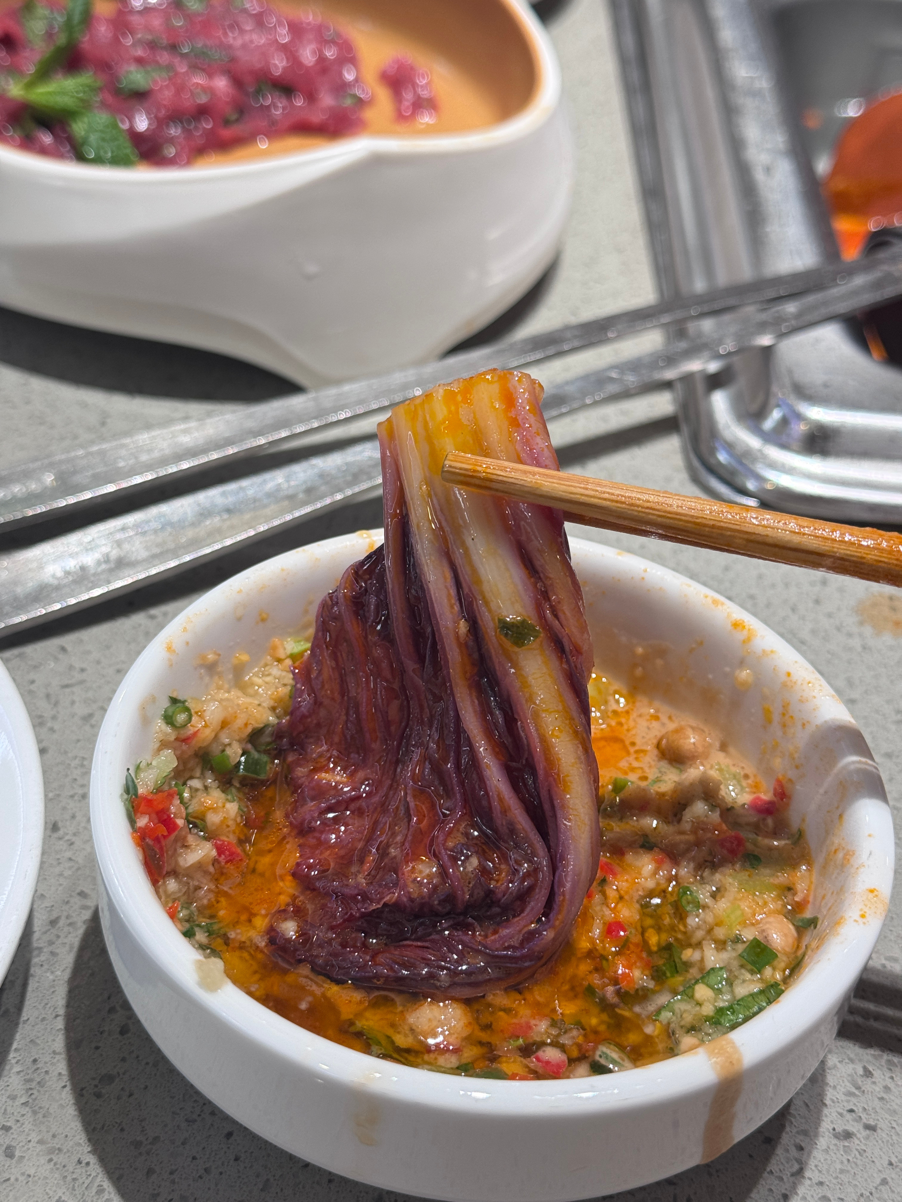 想不到吃什么就去自己吃了海底捞这个紫色白菜还有这个薄荷牛肉还挺好吃滴我的日常pl