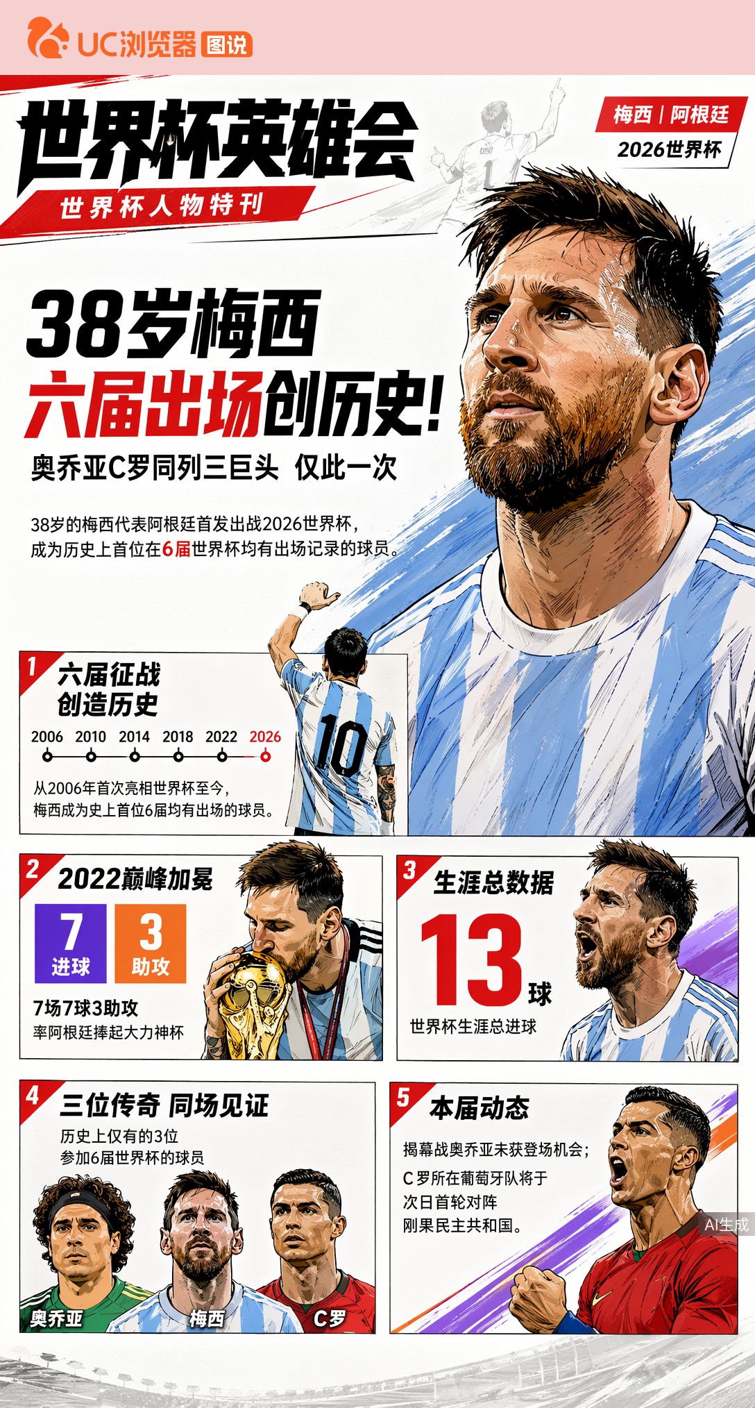 38岁梅西六届出场创历史！奥乔亚C罗同列三巨头仅此一次