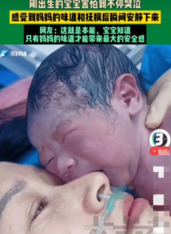 解释不清了！山东一家医院里，刚出生的宝宝一离开妈妈身体，就吓得不停大哭，小脸