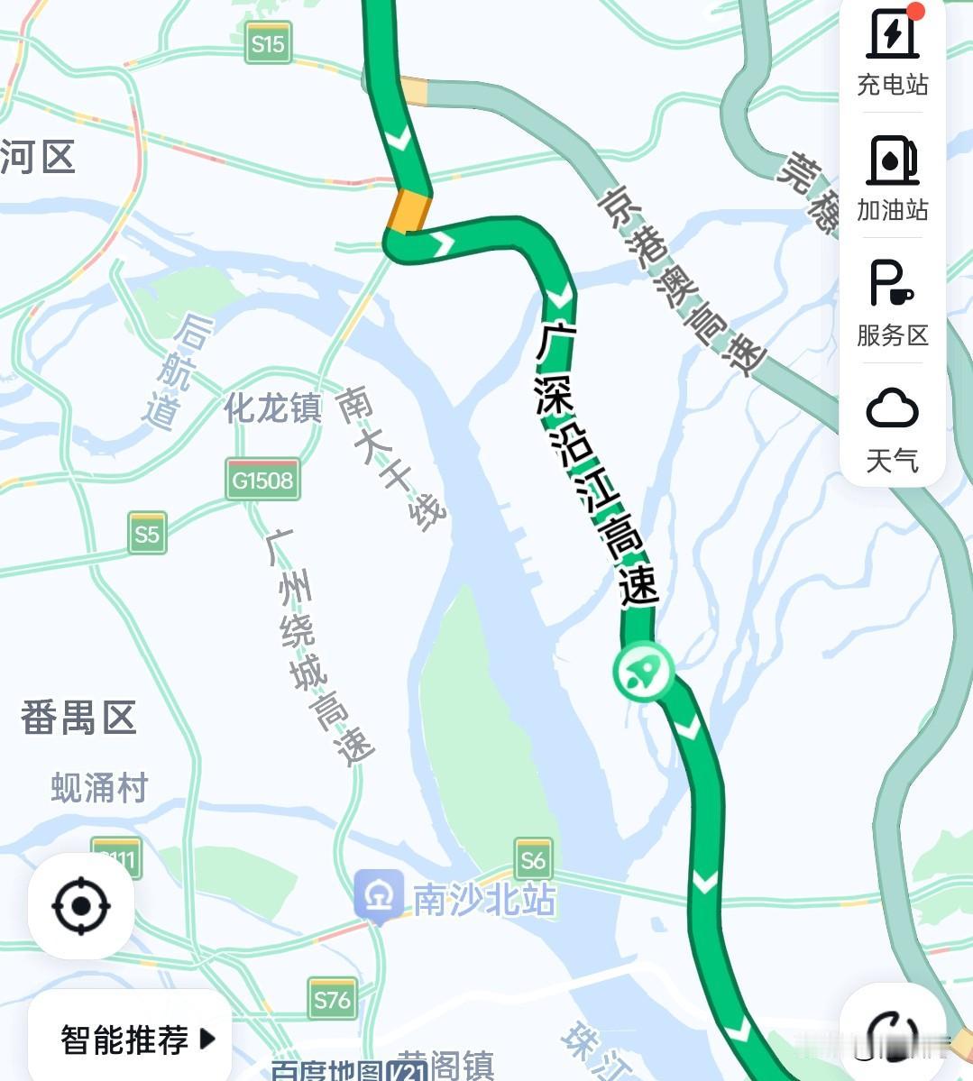 刚才开车从广州到深圳，经过黄埔立交时不小心错过去往广深沿江高速的分岔口，只好继续